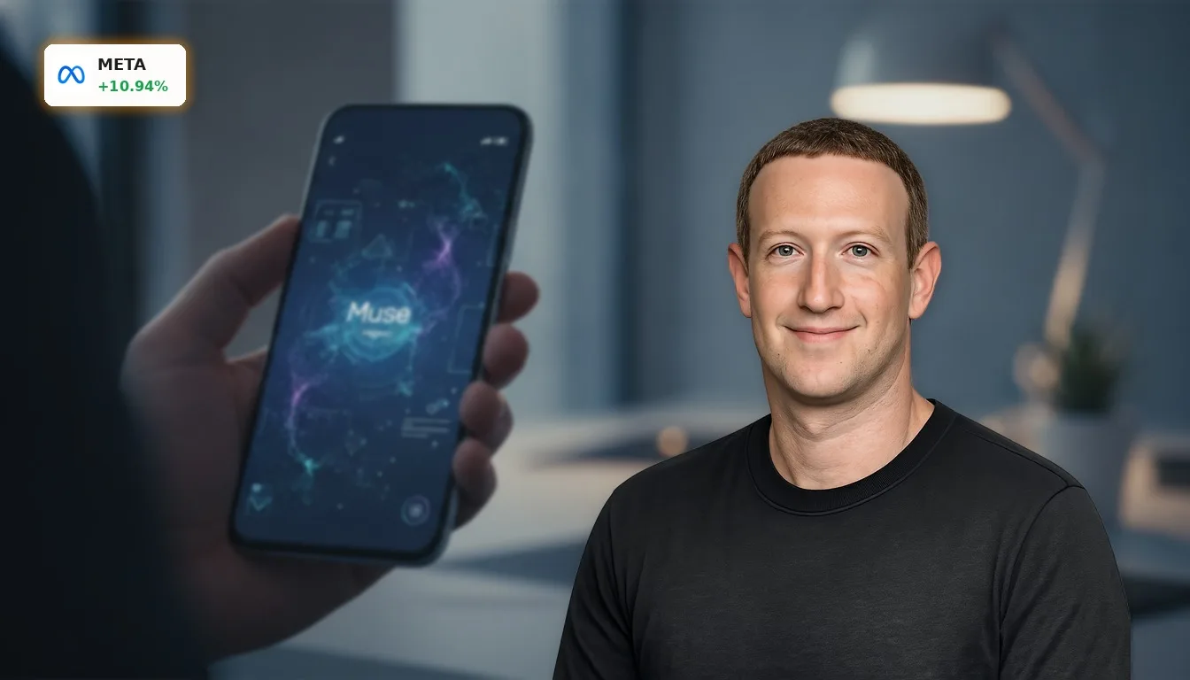 Meta KI-Aktie steigt um 11%: Muse-Erfolg und Wells Fargo Kursziel-Rallye 3 Smartphone-Display mit futuristischer Benutzeroberfläche des KI-Agenten Muse, symbolisch für Meta KI-Erfolg