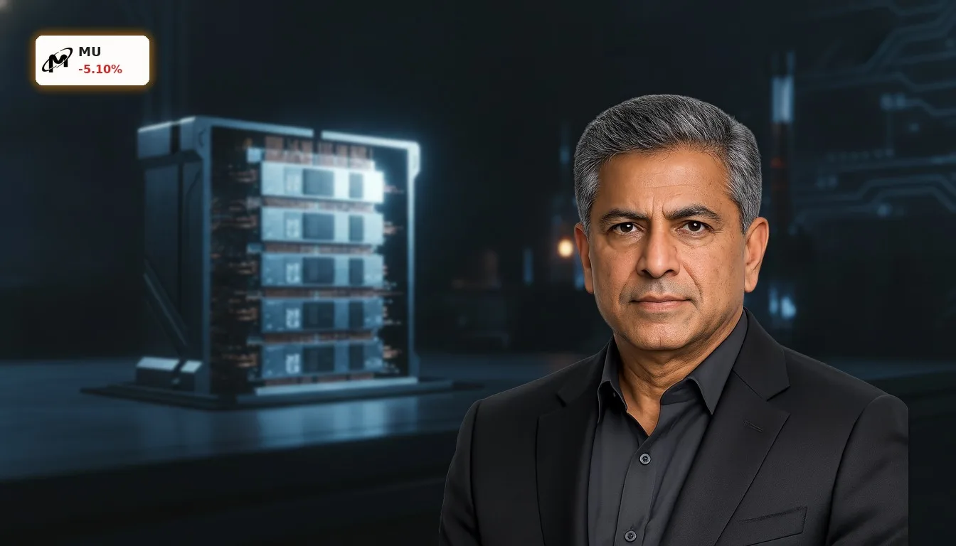 High-Bandwidth Memory (HBM) Chipmodul in einem futuristischen Labor, symbolisiert die Micron Quartalszahlen.