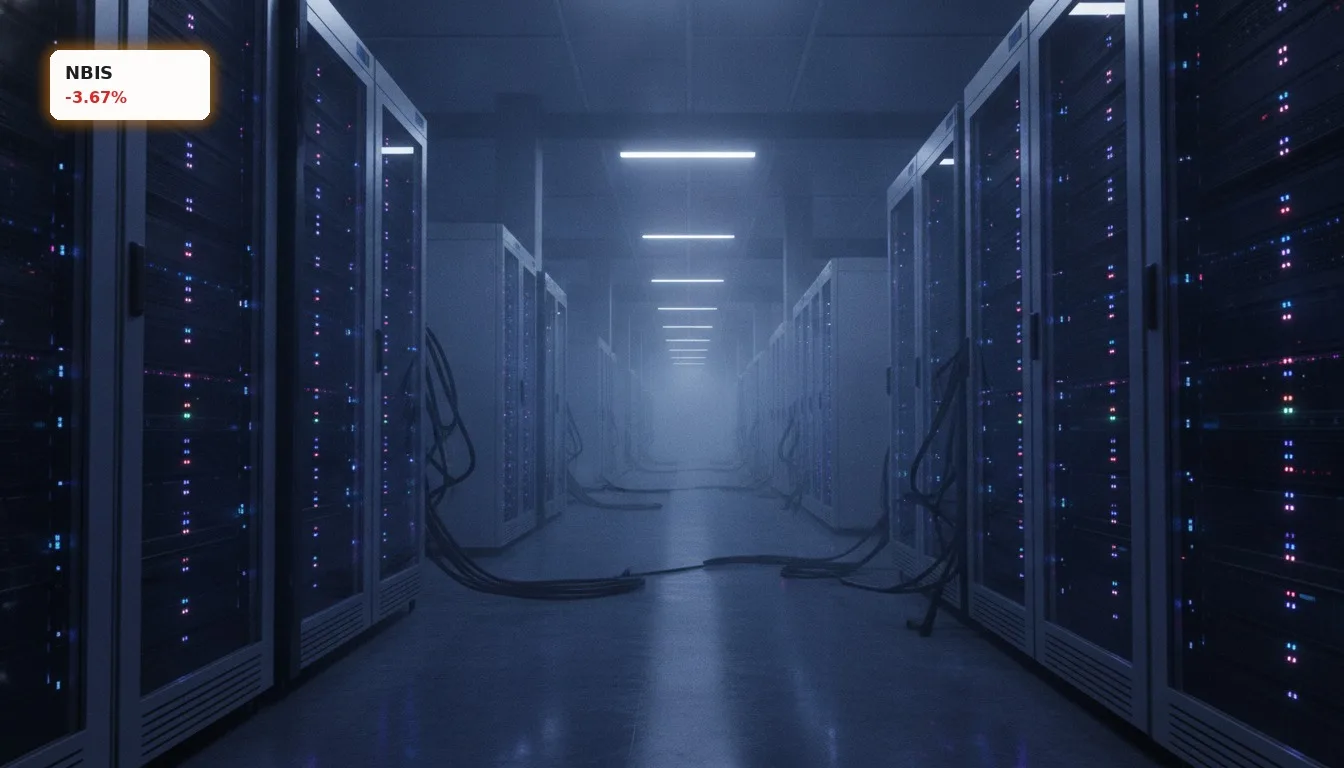 Modernes Rechenzentrum mit leuchtenden Server-Racks, symbolisiert das Wachstum der Nebius Group Quartal.