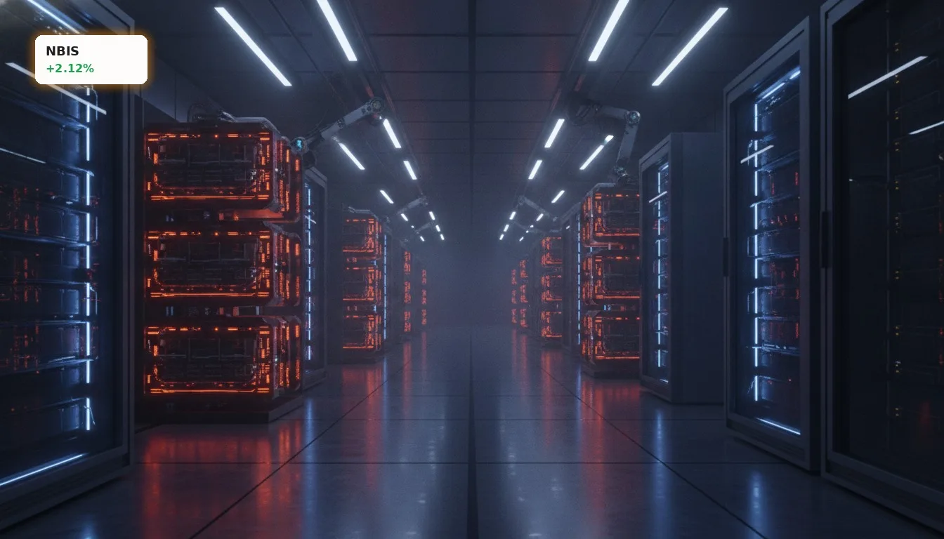 Nebius Prognose +2.1%: Ignoriert der Markt Redburns Crash-Warnung? 4 Hochleistungs-Rechenzentrum mit Server-Racks und GPU-Clustern, symbolisiert die Nebius Prognose für KI-Infrastruktur.