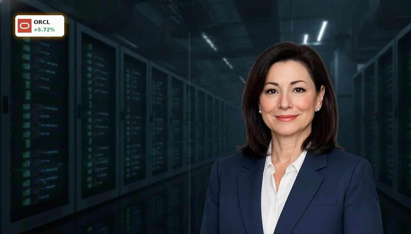 Oracle Quartalszahlen: +5.7% Rallye durch KI-Boom und Partnerschaften 5 Modernes Rechenzentrum mit leuchtenden Server-Racks, symbolisierend Oracles Investitionen in KI und Cloud-Infrastruktur nach den Oracle Quartalszahlen.
