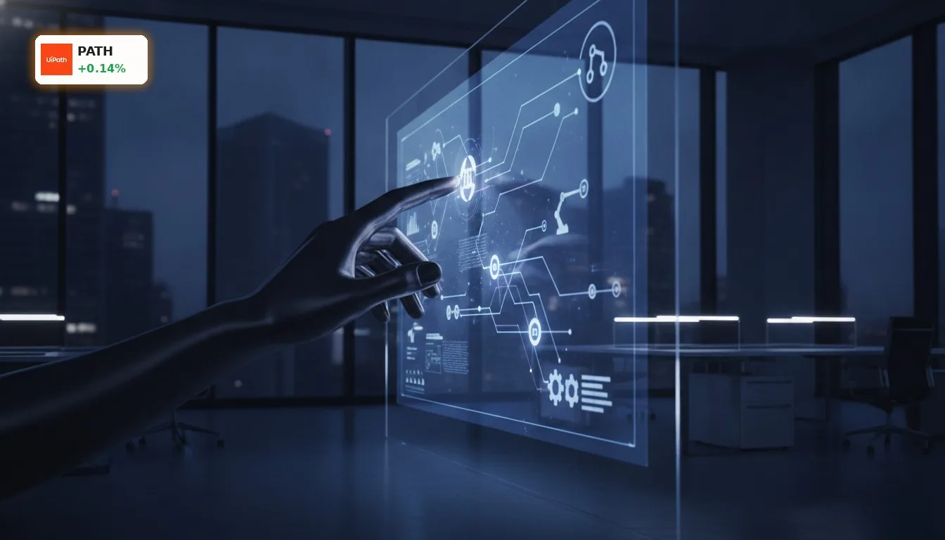 Abstrakte Darstellung einer Robotic Process Automation (RPA) Software auf einem Bildschirm, symbolisierend UiPath Sektorrotation.