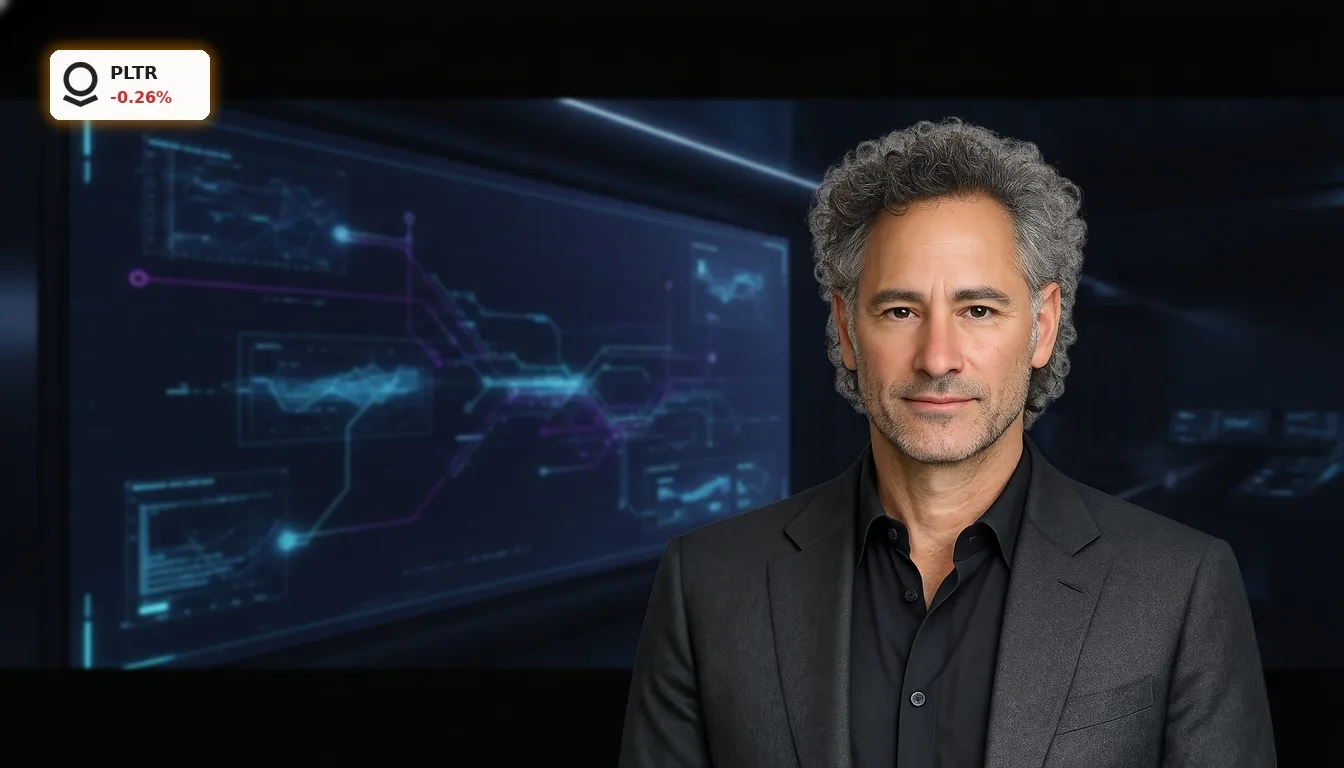 Futuristisches Datenanalyse-Interface mit komplexen Graphen, symbolisiert das Potenzial von Palantir Watchlist.