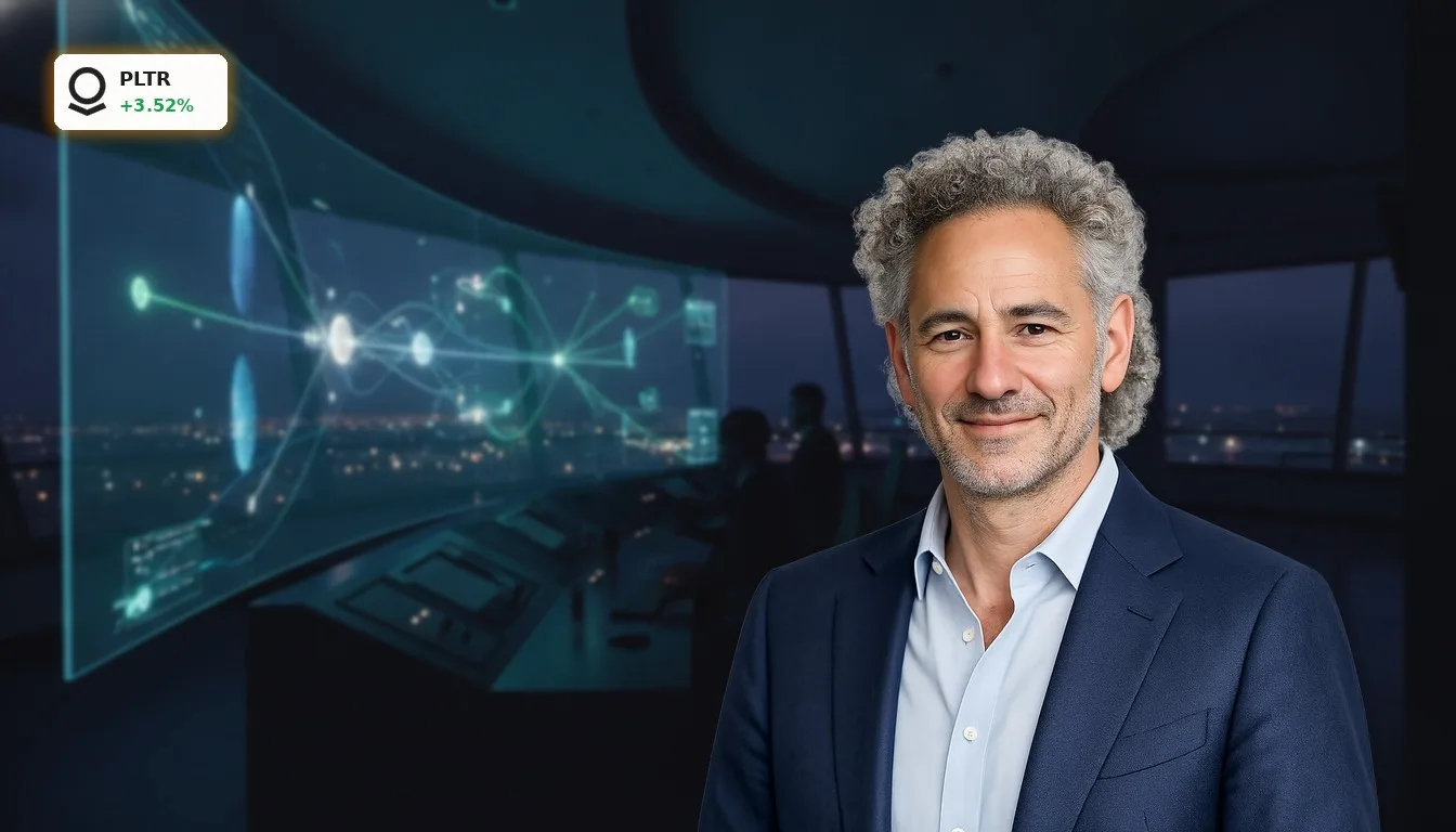 Palantir FAA: +3,5% nach KI-Start – Rosenblatt sieht 225 Dollar 4 Palantir FAA: Futuristisches Luftverkehrskontrollsystem mit KI-gestützten Flugrouten auf einem holografischen Display.