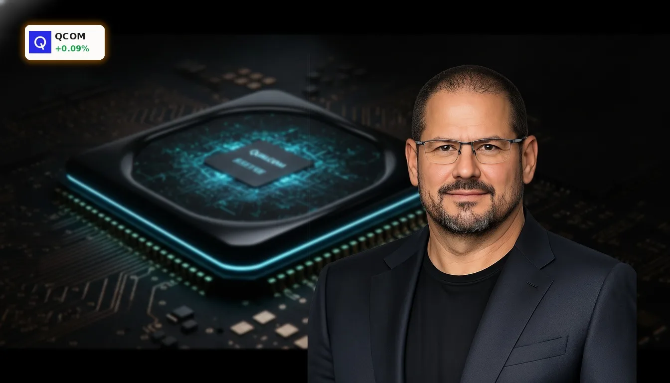 Qualcomm KI: Amazon-Deal und 6G als Wachstumstreiber für die Zukunft 4 Nahaufnahme eines futuristischen Qualcomm KI-Prozessors auf einer Leiterplatte mit blauen Lichtern