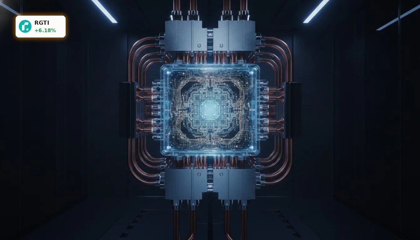 Nahaufnahme eines komplexen supraleitenden Quantenprozessors, der durch die Rigetti Computing Finanzierung entwickelt wird.