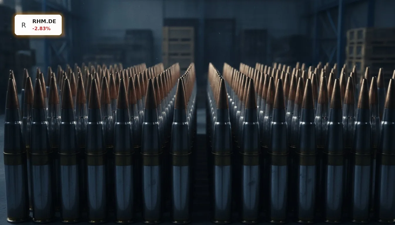 Rheinmetall Auftrag: Aktie -2.8% trotz neuem Großauftrag 5 Nahaufnahme von 155mm Artilleriemunition, die einen großen Rheinmetall Auftrag darstellt.