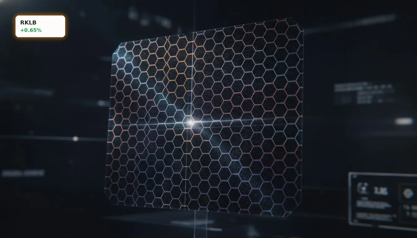 Detailaufnahme einer fortschrittlichen Rocket Lab Solarzelle mit hoher Effizienz und innovativer Materialstruktur.