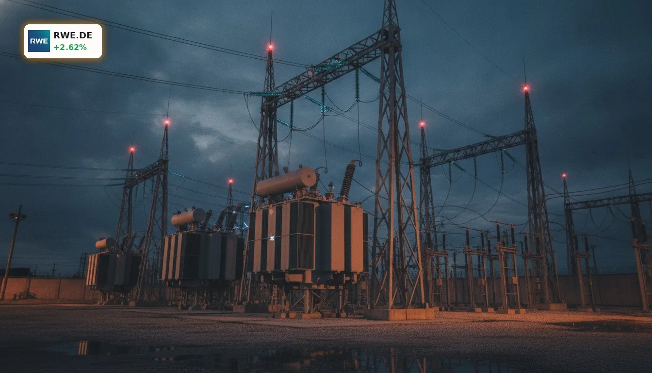 Hochspannungs-Umspannwerk bei Dämmerung, das die kritische Infrastruktur von RWE Amprion darstellt.