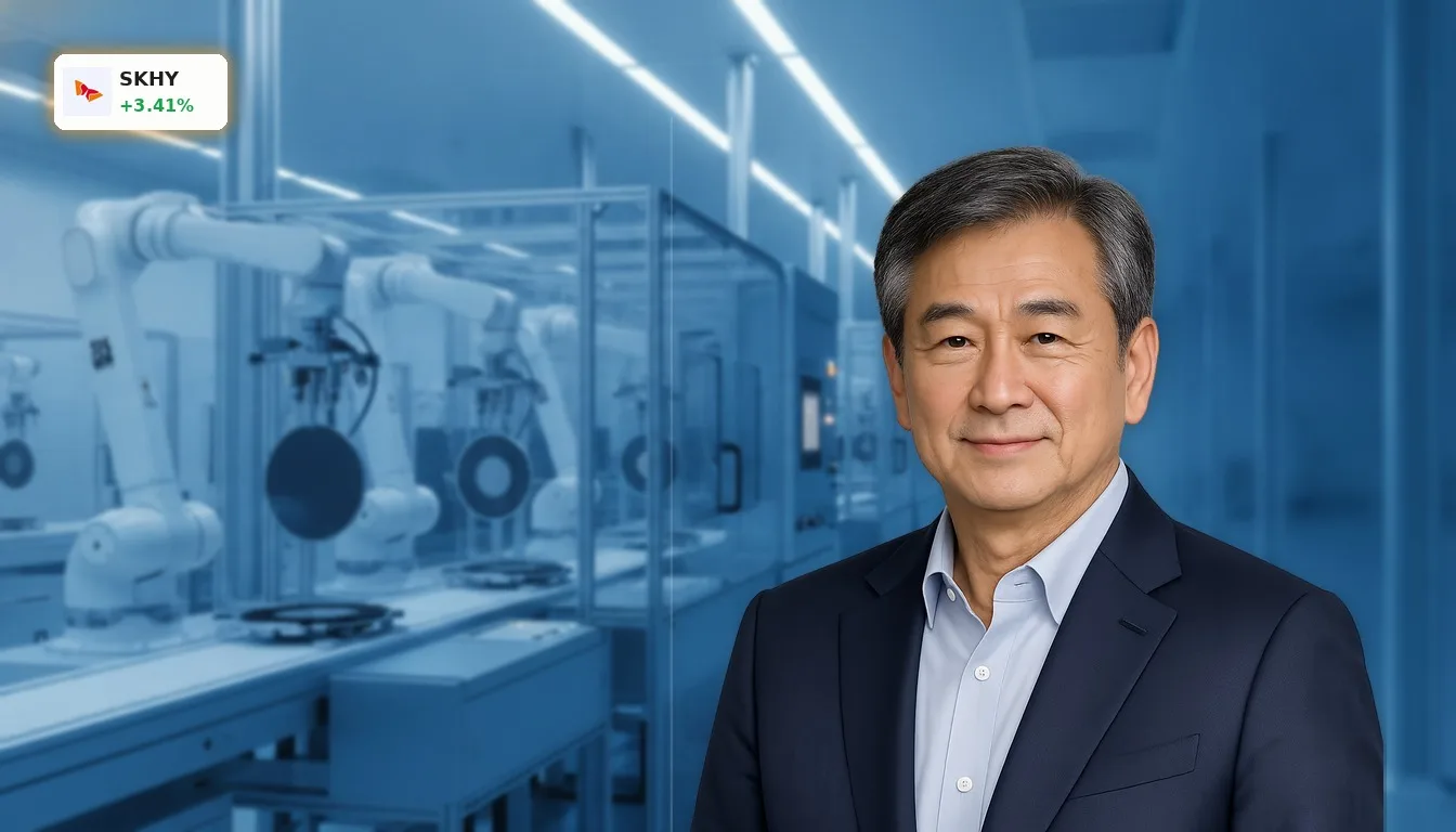 SK Hynix Intel: +3,4% nach Gesprächen über US-Chip-Fertigung in Ohio 5 Roboterarme fertigen Siliziumwafer in einem hochmodernen Reinraum für SK Hynix Intel Chip-Produktion.