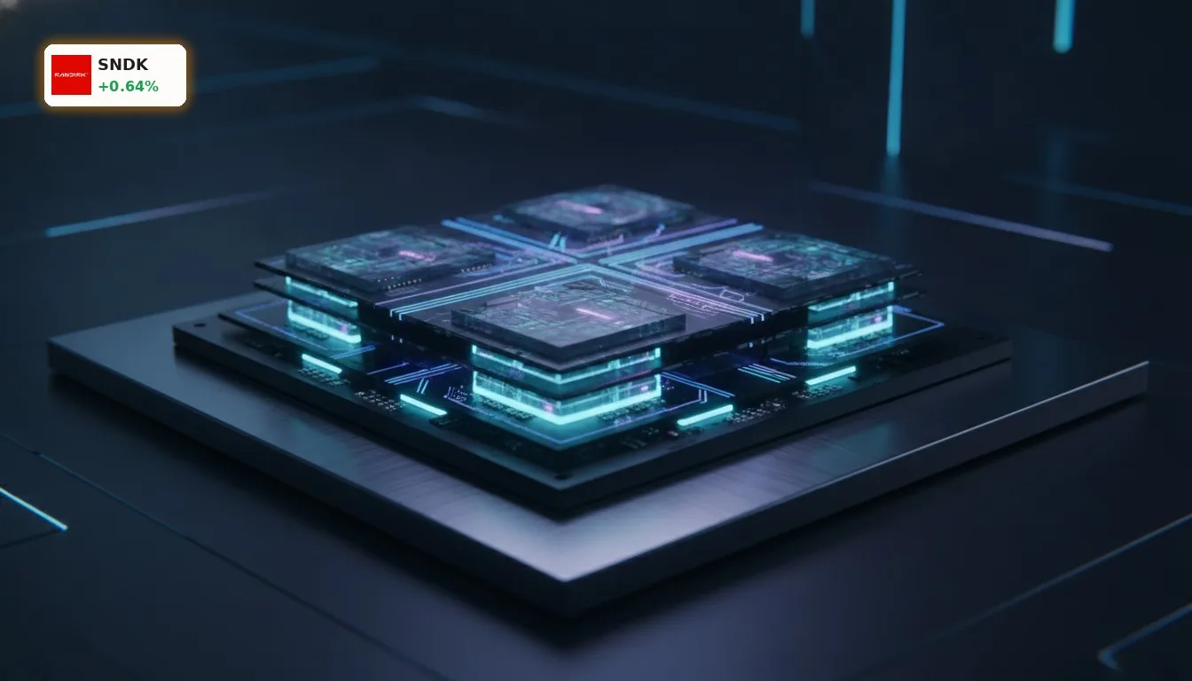 Nahaufnahme einer hochmodernen SanDisk SSD oder NAND-Flash-Speicherchips, die die Kerntechnologie von SanDisk Insider Verkäufen symbolisieren.