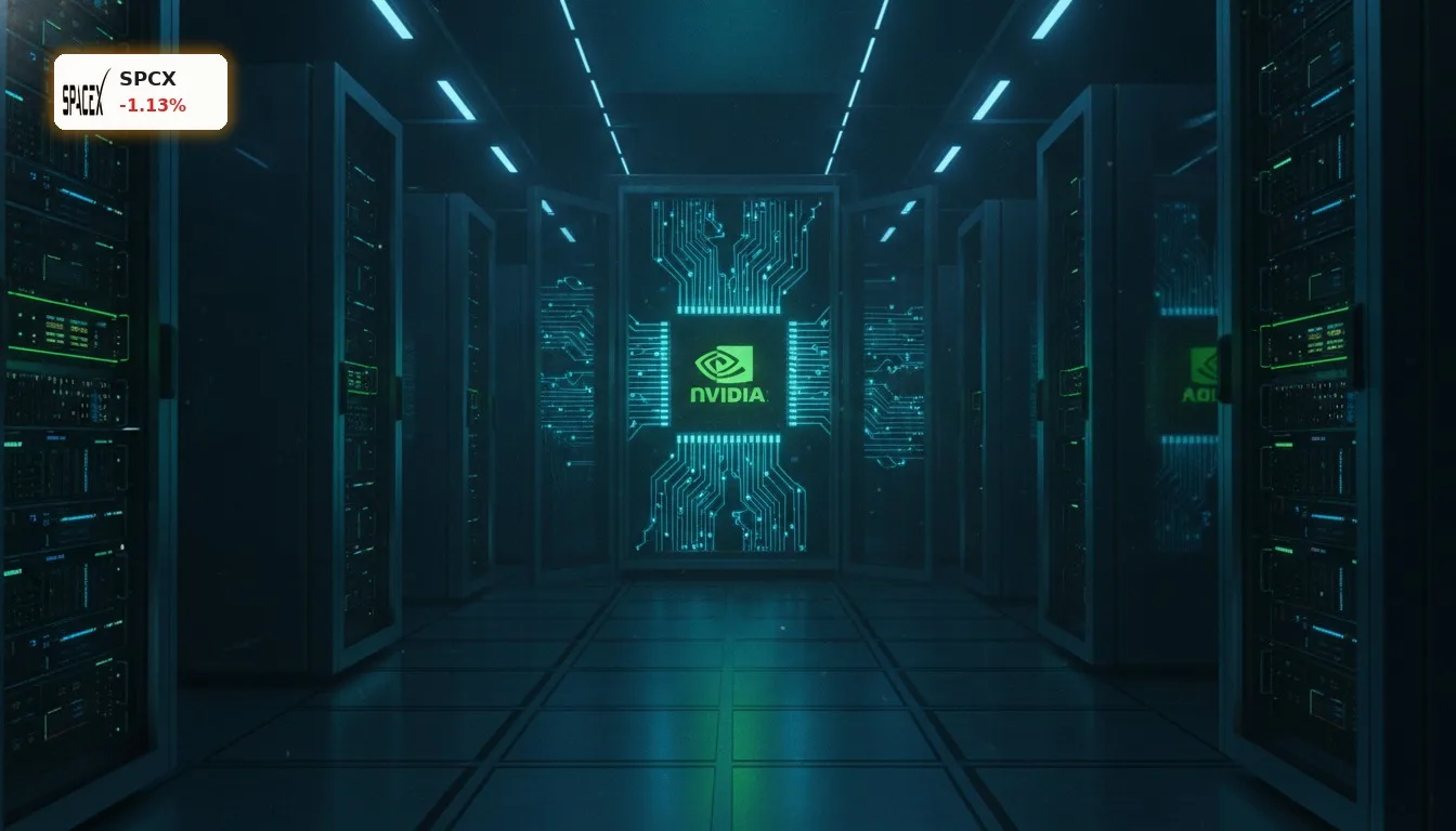 Fortschrittliche Nvidia KI-Chips in Serverfarm, die die Infrastruktur für SpaceX darstellen.