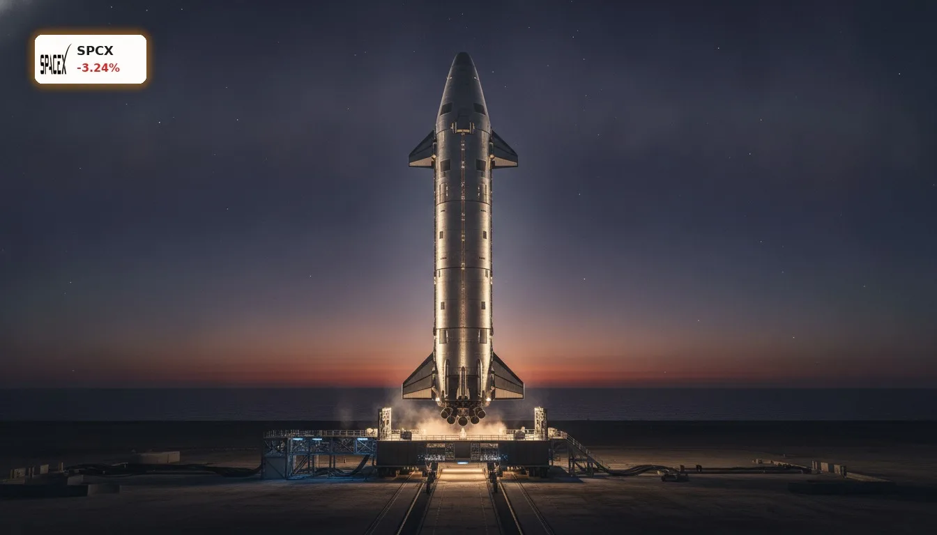 SpaceX Starship Rakete auf Startrampe, bereit für den Start, symbolisiert die Zukunft der SpaceX Fusion.