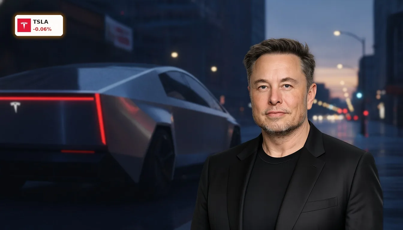 Tesla Cybercab: Crash nach Enttäuschung – Aktie unter Druck und Verkaufszahlen 13 Futuristisches Tesla Cybercab bei Dämmerung auf einer nassen Stadtstraße geparkt.