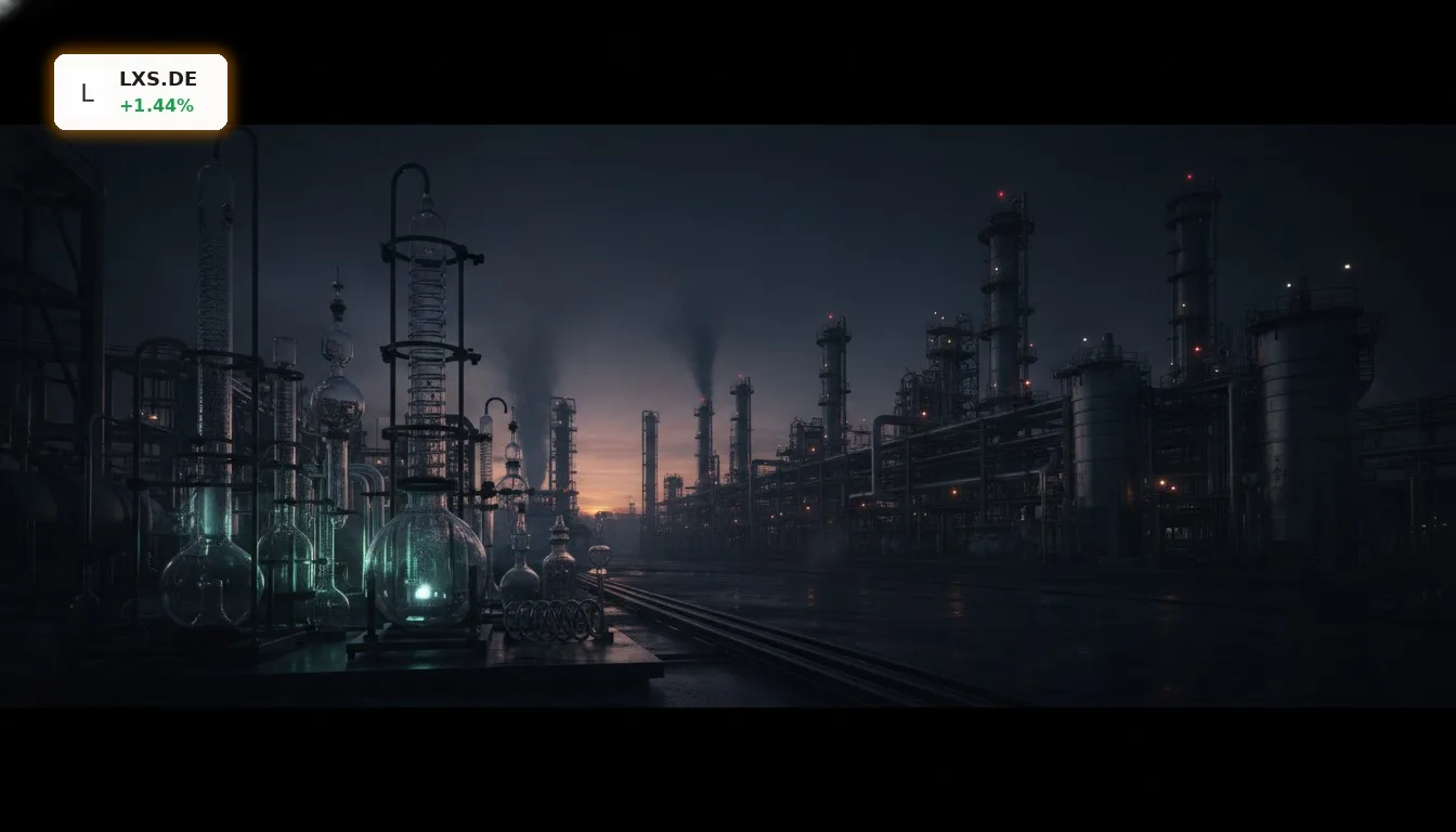 Moderne Chemieanlage bei Sonnenuntergang, die Stärke der LANXESS Aktie symbolisiert.