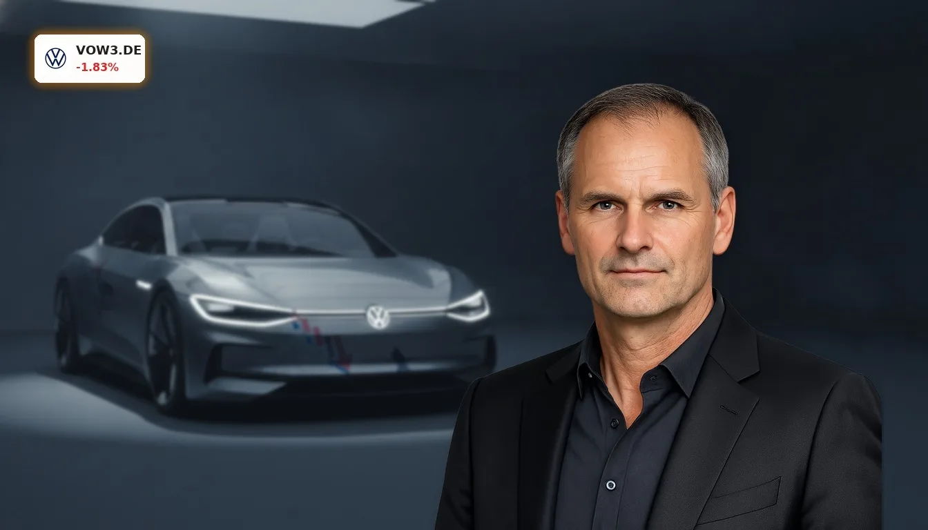 Volkswagen Gewinnwarnung: Porsche-Abschreibung und China-Schwäche belasten 13 Ein Volkswagen-Fahrzeug in einem dunklen Studio, das die Herausforderungen der Volkswagen Gewinnwarnung symbolisiert.