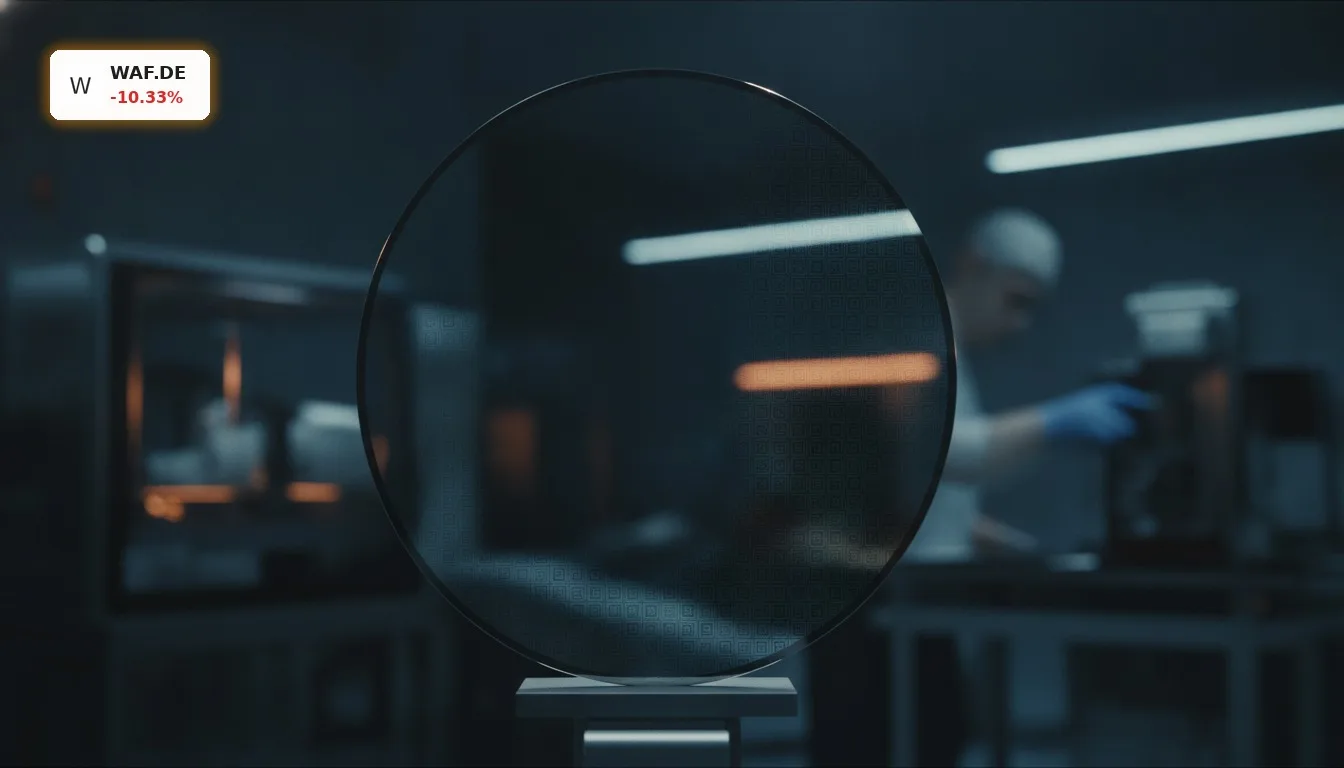 Siltronic Stimmrechte: Goldman Sachs reduziert Beteiligung – Aktie -10% 1 Glänzender Silizium-Wafer in einer dunklen High-Tech-Umgebung, der die Siltronic Stimmrechte symbolisiert.