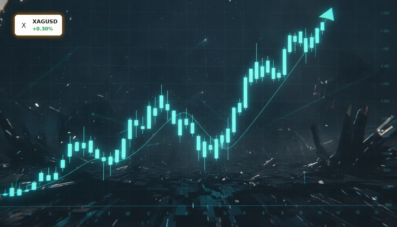 Silber Edelmetall: 115% Rallye setzt sich fort – Chance oder Crash-Gefahr? 4 Stilisierter Candlestick-Chart mit starkem Aufwärtstrend, der die Rallye von Silber Edelmetall visualisiert.