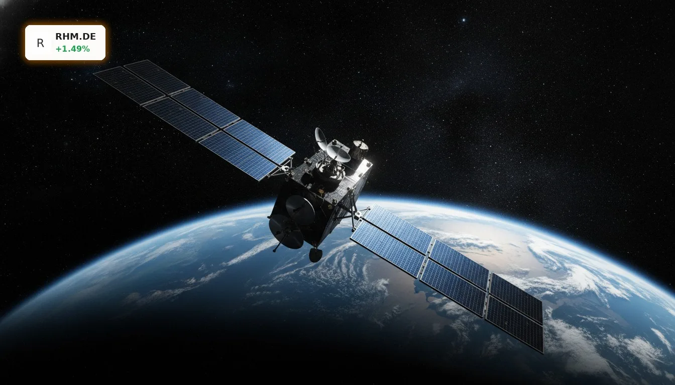Rheinmetall Satellit: Erfolgreicher Start im All – Was bedeutet das für die Aktie? 4 Rheinmetall Satellit im Orbit mit ausgeklappten Solarpaneelen vor Sternenhimmel
